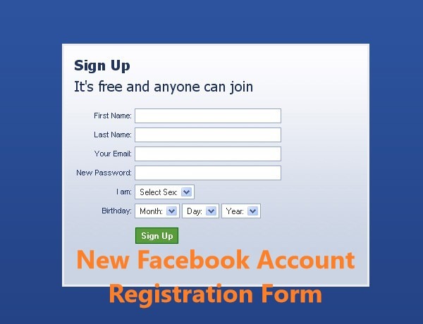 New Facebook Account Registration Form