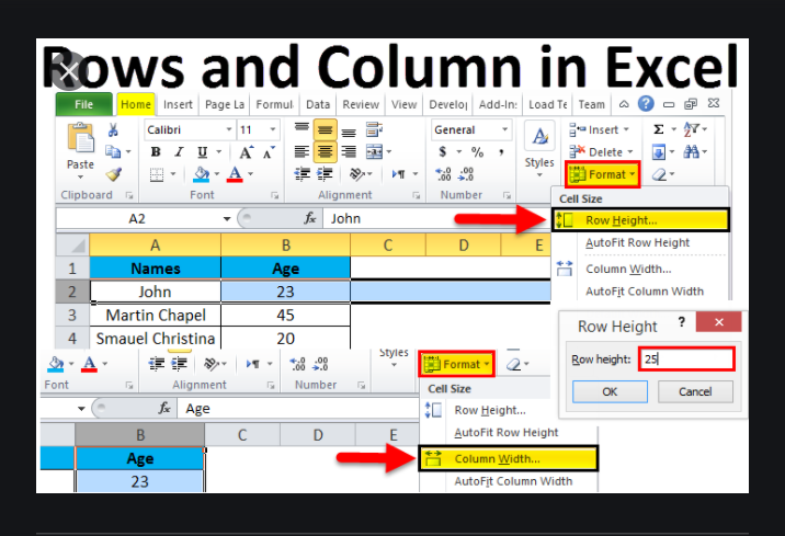 Columns and Rows in Excel